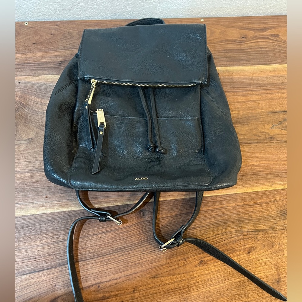 ALDO Black Pebbled Faux Leather Backpack